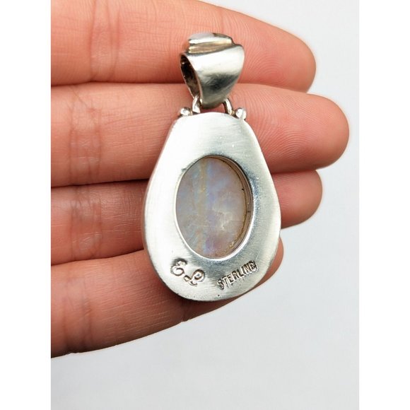 Ed Lohman Sterling Silver Rainbow Moonstone Mother Of Pearl MOP Inlay Pendant - Picture 8 of 10